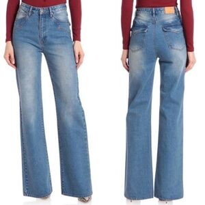 NEW! Anthropologie Avec Les Filles Size 28 Wide Leg Flap Back Denim Jeans Womens